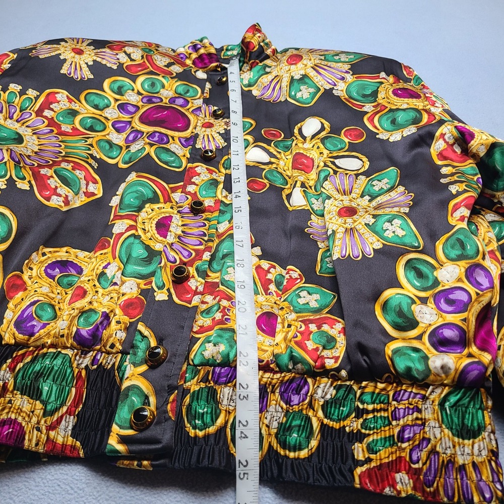 Carlisle Silk Bomber Jacket Womens 6 Black Excellent Vintage Jewel Print Quilted - Picture 2 of 7